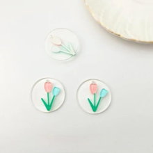 Small fresh tulip transparent acrylic wafer hand-painted wind little boy and girl accessories diy jewelry materials