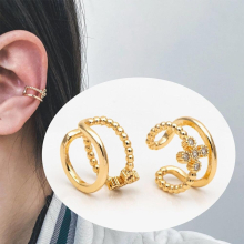 4pcs CZ Pave Cross Ear Cuff, Double Band Ear Cuff, Dainty Earcuff Earring (GB-3539)