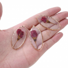2Pcs Dired Flowers Pendant Charms for Jewelry Making Oval Pendant Charms for Necklace Bracelet Accessories