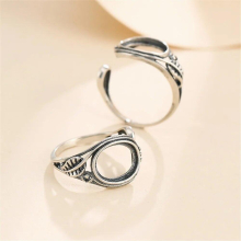 Ring Blank for 8x10mm Oval or Teardrop Cabochons Thai Sterling Silver Adjustable Band Ring Setting SR0018