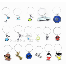 10pcs Mixed Champagne Wine Glass Charms with 4 size Rings Wire Hoops Drink Markers Party Supplies