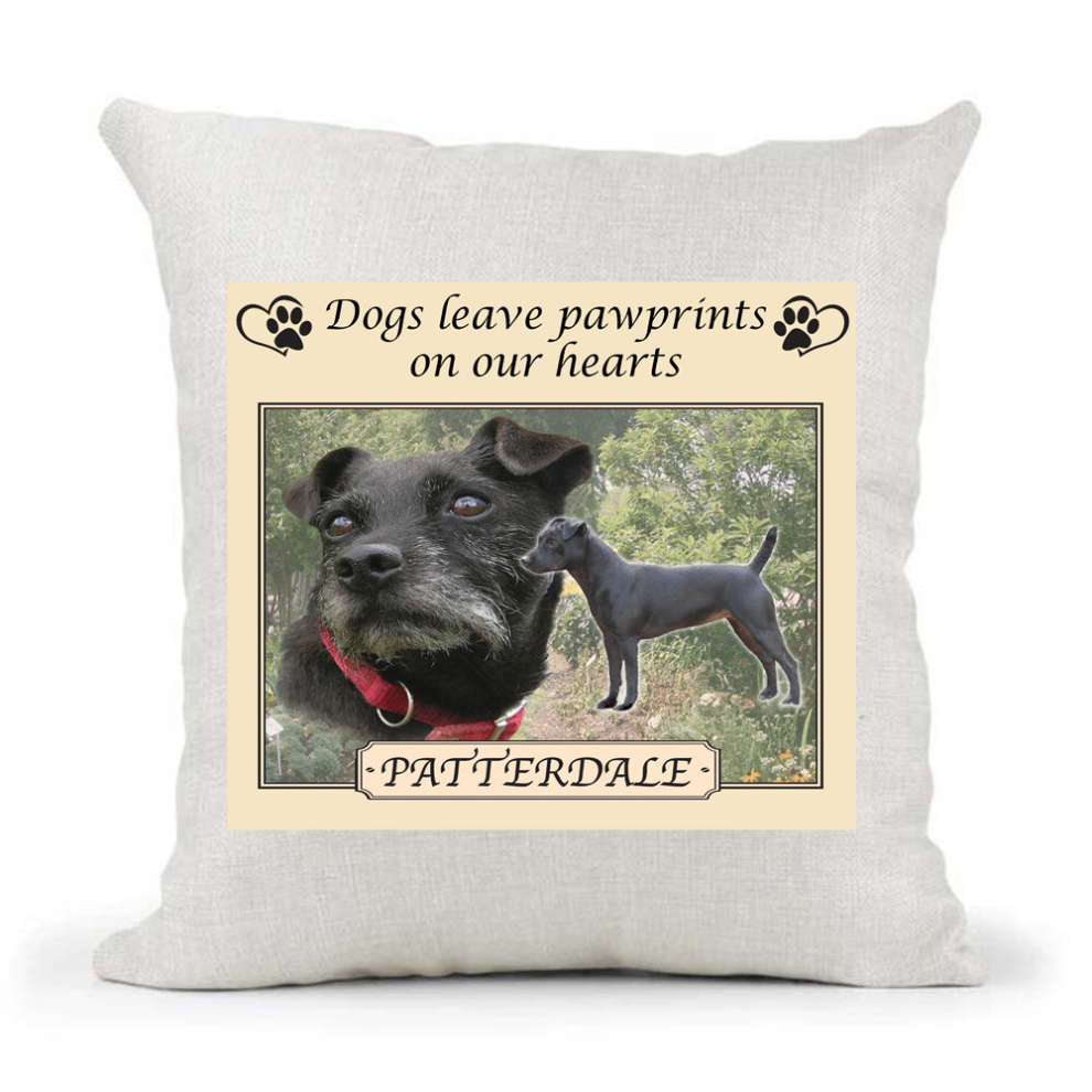 PATTERDALE Dogs Leave Pawprints on our Hearts Cushion Cover Gift-image-OPC-PCTPT5Y-NEW