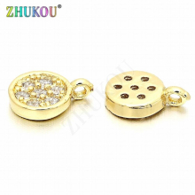 6mm Brass Cubic Zirconia Copper Metal Round Charms Pendants DIY Jewelry Bracelet Necklace Making, Model: VD28