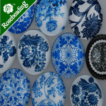 10pcs 30x40mm oval and porcelain pattern glass cabochon,mixed pictures,flat back,thickness 8.5mm-10029951