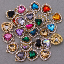 6pcs Full Rhinestone Heart Pendants Jewelry Accessories Colorful Love Charms Bracelets Earring DIY Fits Craft