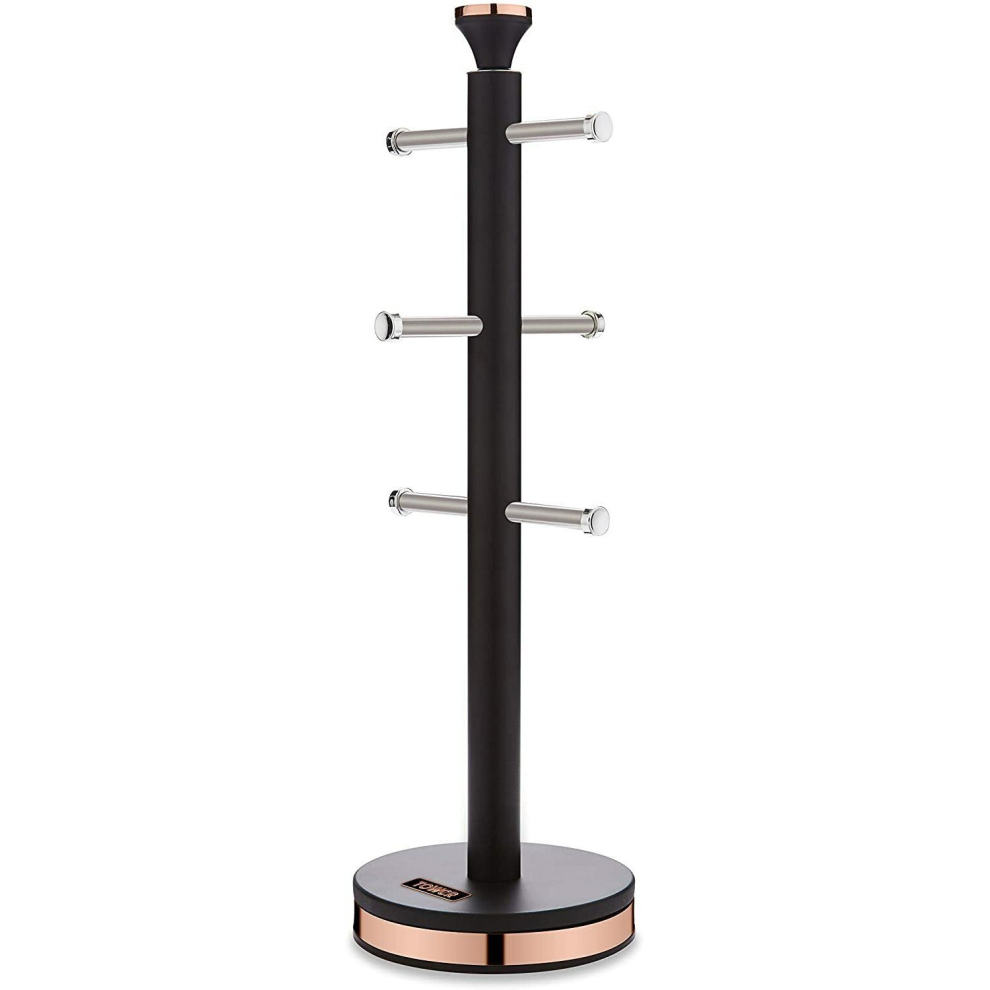 Tower Stylish Cavaletto BLACK & Rose Gold Mug Cup Tree Stand Rack for Mugs