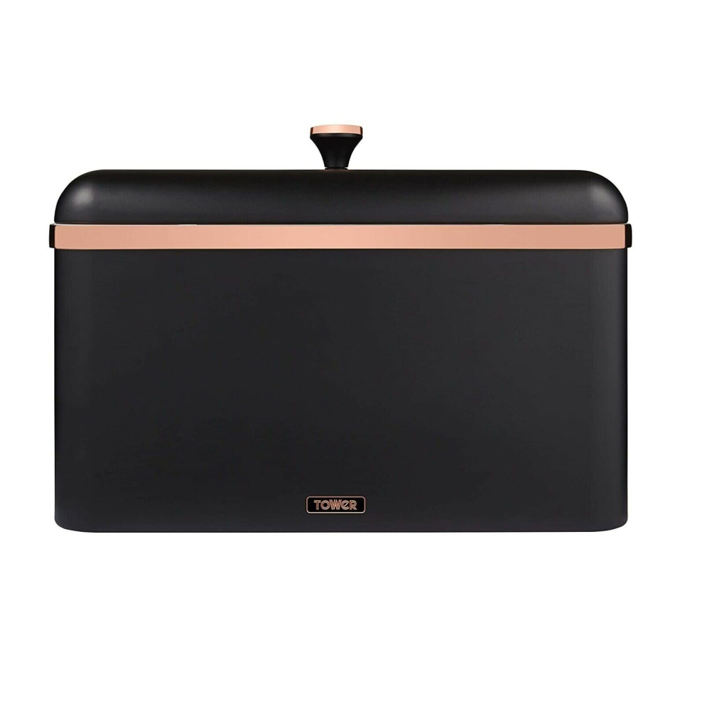 TOWER Glamorous Kitchen BLACK & Rose Gold Cavaletto Bread Bin