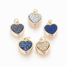 10Pcs Love Heart Brass Glitter Colorful Resin Charm Pendant For DIY Earrings Necklace Jewelry Findings Making Crafts