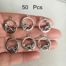 50 pcs - Round Metal Mermaid Charms Mermaid Pendants Antiqued Tone 17mm Double Sided -