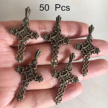 50 pcs -Filigree Vintage Bronze Metal Filigree Cross Pendant,20*38mm,Unique Crucifix Cross Charms,Jewelry Supplies
