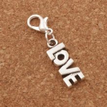LOVE Letter Lobster Claw Clasp Charm Beads Tibetan Silver 7.8x34.8mm 20Pcs Jewelry C921