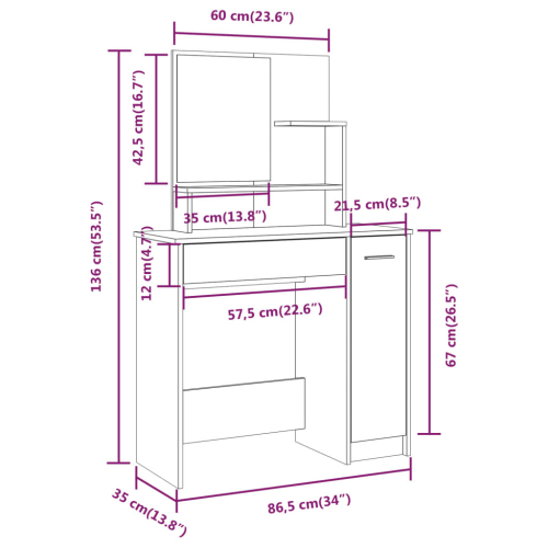 VidaXL (Concrete grey) vidaXL Dressing Table Makeup Table Vanity Desk Cosmetic Table with Mirror 2