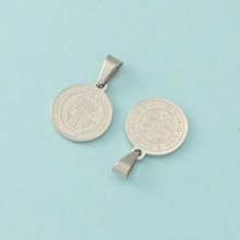 5Pcs/Lot Stainless Steel Cross Religion Round Disc Charm Necklace Jewelry Pendant DIY Gift