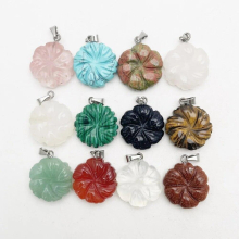 mixed small Carved flower natural stone pendants & necklaces for Jewelry making charm accessories 12pc