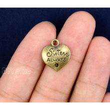60pcs-Antique Bronze Sister Always Charms Pendant 16x15mm