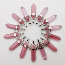 cats eye stone Rose red crystal pillar Pendants & necklaces for making Jewelry charm pendulum 24pcs/lot