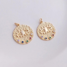 20MM 14K Retention Real Plated Copper Eye Round Bracelet Pendants Charms DIY Jewelry Making Findings Accessories
