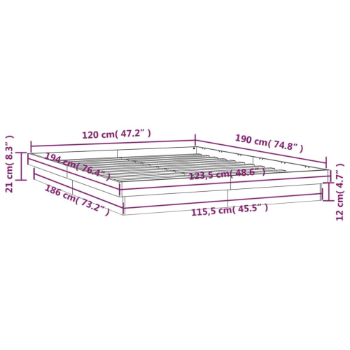 VidaXL (brown, 120 x 190 cm) vidaXL LED Bed Frame Mattress Foundation Bedstead Platform Bed Base Solid Wood 2