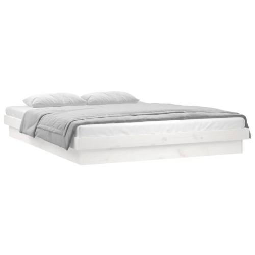 VidaXL (white, 135 x 190 cm) vidaXL LED Bed Frame Mattress Foundation Bedstead Platform Bed Base Solid Wood 2