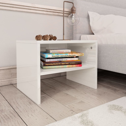 vidaXL 2x Bedside Cabinets High Gloss White Engineered Wood Table Nightstand 2