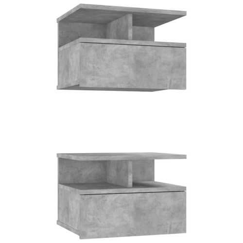 VidaXL vidaXL 2x Floating Nightstand Concrete Grey Engineered Wood Bedside Table 2