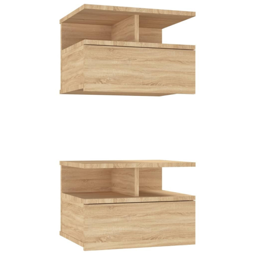 VidaXL vidaXL 2x Floating Nightstand Sonoma Oak Engineered Wood Wall Bedside Table 2