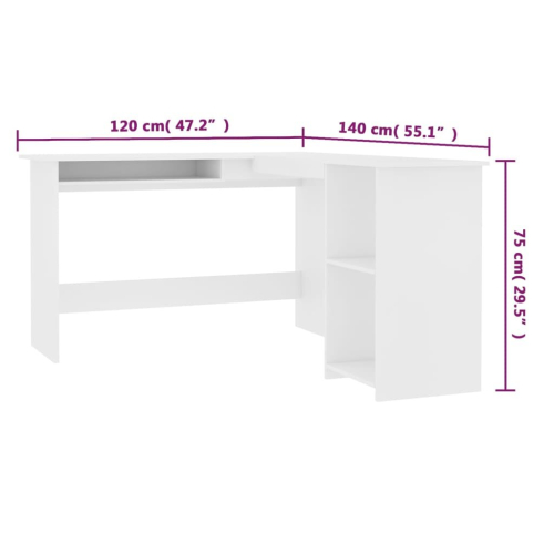 VidaXL vidaXL L-Shaped Corner Desk Engineered Wood White Office PC Computer Table 2