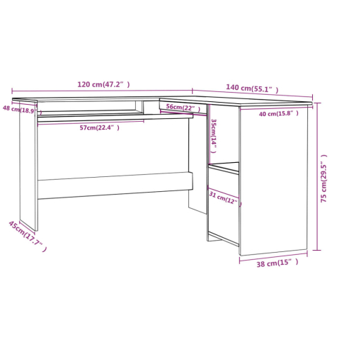 vidaXL L-Shaped Corner Desk Engineered Wood Sonoma Oak Computer Workstation 2