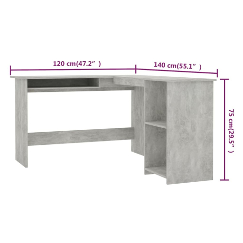 vidaXL L-Shaped Corner Desk Engineered Wood Concrete Grey PC Computer Table 1