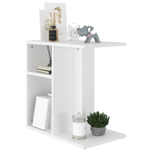 VidaXL vidaXL Side Table White Engineered Wood Living Room Sofa Table Magazine Rack 2