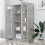 VidaXL vidaXL Vitrine Cabinet Concrete Grey Engineered Wood Bookcase Storage Unit 4