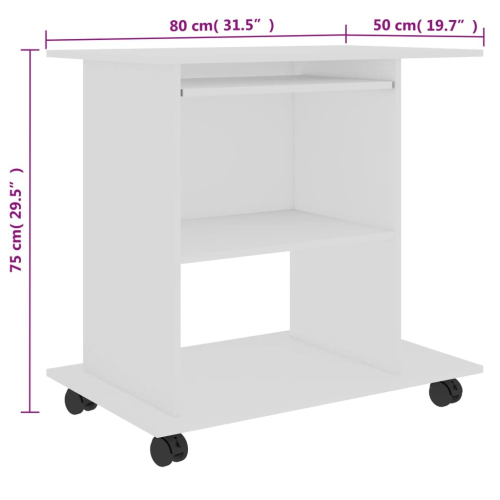 vidaXL Computer Desk White Engineered Wood PC Laptop Writing Desk Workstation 1