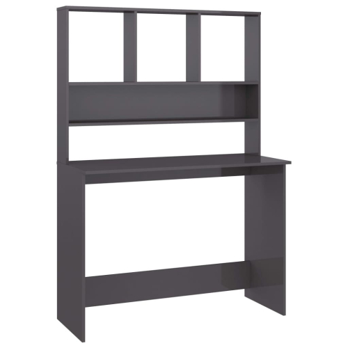 vidaXL Desk with Shelf High Gloss Grey Engineered Wood Computer Office Desk 2