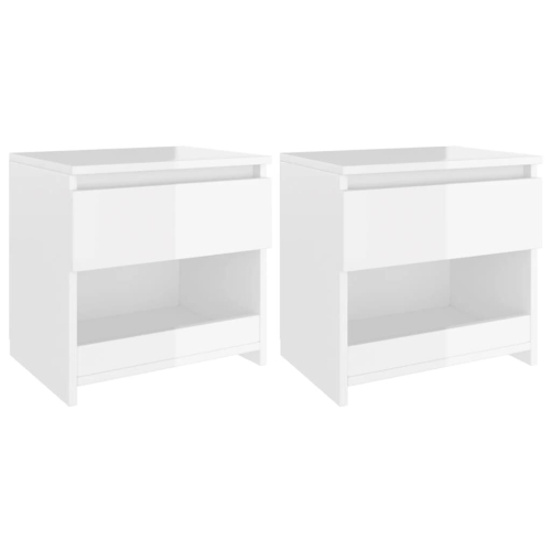 VidaXL vidaXL 2x Bedside Cabinets High Gloss White Engineered Wood Nightstand Drawer 2