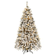 6FT Snow-Flocked Pre-Lit Christmas Tree with 250 LED Lights, 600 Tips, Hinged 3-Section Design, Sturdy Metal Stand