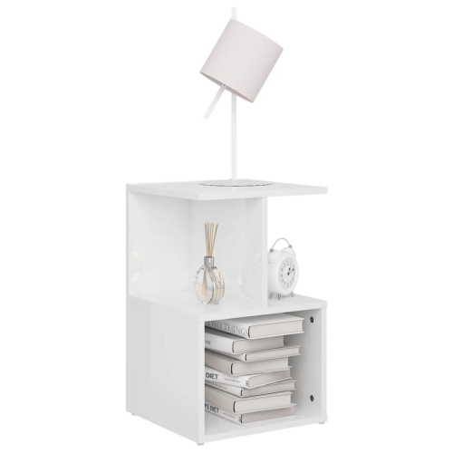 VidaXL vidaXL Bedside Cabinet High Gloss White Engineered Wood Bed Stand Side Table 2