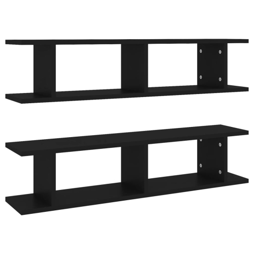 VidaXL vidaXL 2x Wall Shelf Black Engineered Wood Wall-Mounted Hanging Floating Shelf 2
