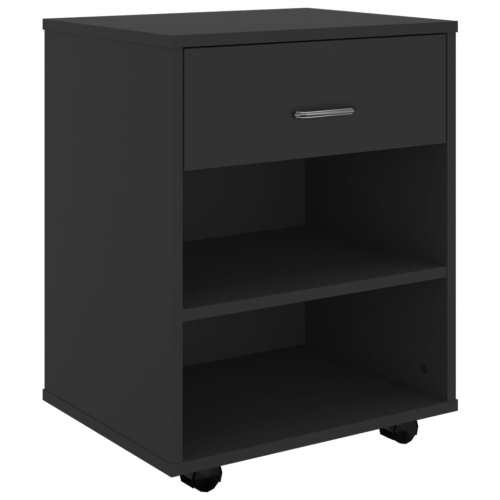 VidaXL vidaXL Rolling Cabinet Black Engineered Wood Drawer Rolling Office Cabinet 2