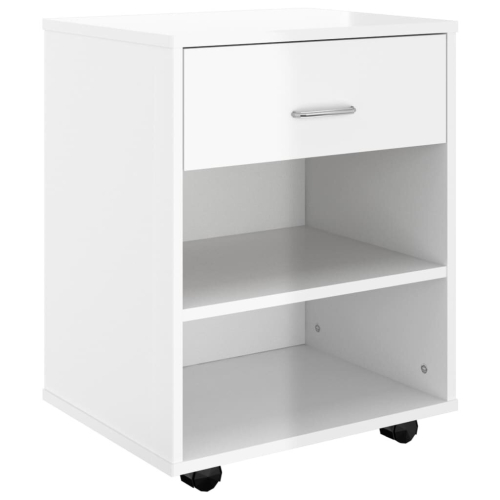 VidaXL vidaXL Rolling Cabinet High Gloss White Engineered Wood Drawer Rolling Cabinet 2