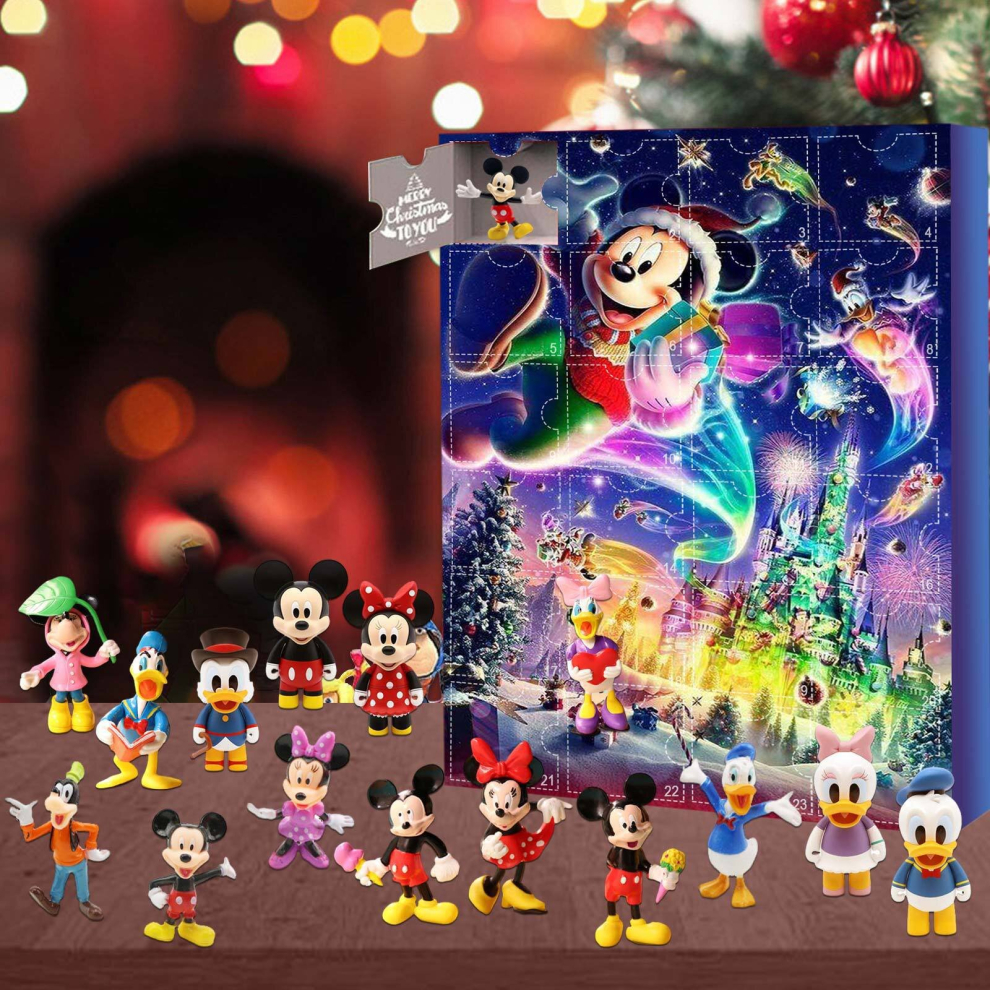 (Q) 24pcs Toy Story Winnie The Pooh Mickey Minnie Stitch Advent Calendar Blind Box Set Christmas Gifts Decorations Kids Toys