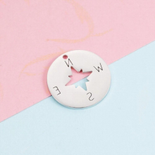 Fnixtar 20Pcs/Lot 22mm Mirror Polish Stainless Steel Cutting Round Hollow Compass Pendant Charms For DIY Making Necklaces