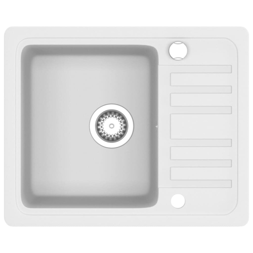 VidaXL vidaXL Granite Kitchen Sink Single Basin White Basket Strainer Wash Bowl Basin 2