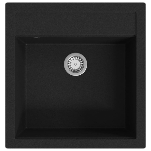 VidaXL vidaXL Granite Kitchen Sink Single Basin Black Overmount with Basket Strainer 2
