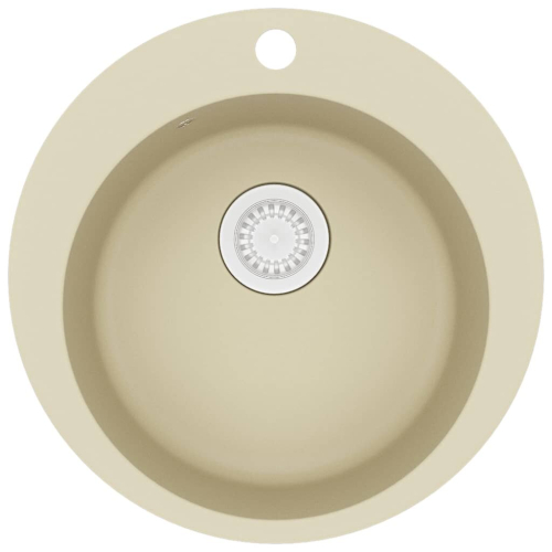 VidaXL vidaXL Granite Kitchen Sink Single Basin Round Beige Basket Strainer Basin 2