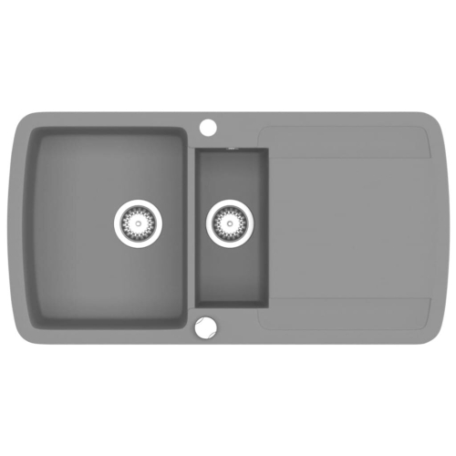 VidaXL vidaXL Granite Kitchen Sink Double Basin Grey Overmount with Basket Strainer 2