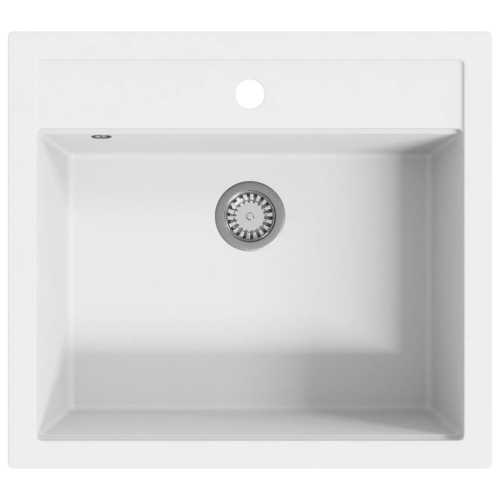 VidaXL vidaXL Granite Kitchen Sink Single Basin White Basket Strainer Wash Bowl Basin 2