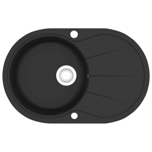 VidaXL Granite Kitchen Sink Single Basin Oval Black 2