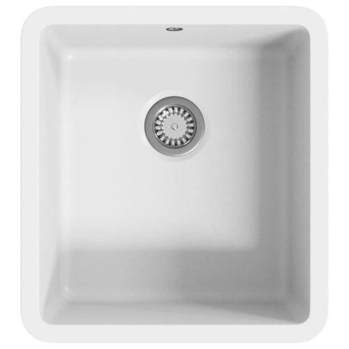 VidaXL vidaXL Granite Kitchen Sink Single Basin White Basket Strainer Wash Bowl Basin 2