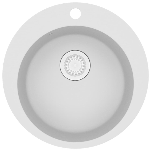 VidaXL vidaXL Granite Kitchen Sink Single Basin Round White Basket Strainer Basin 2