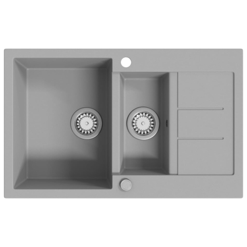 VidaXL vidaXL Granite Kitchen Sink Double Basin Grey Overmount with Basket Strainer 2